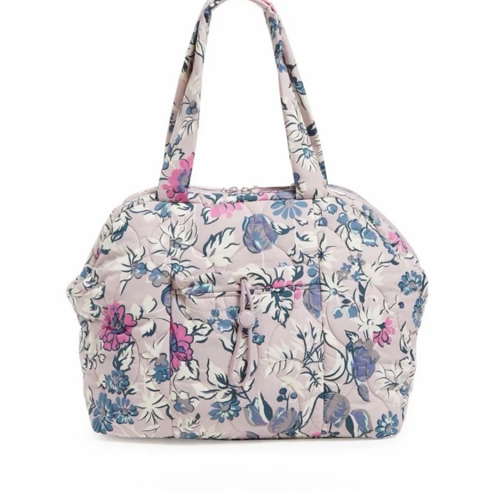 Vera Bradley Quilted Floral Feather Weight Tote in Light Pink with Blue - Picture 2 of 6